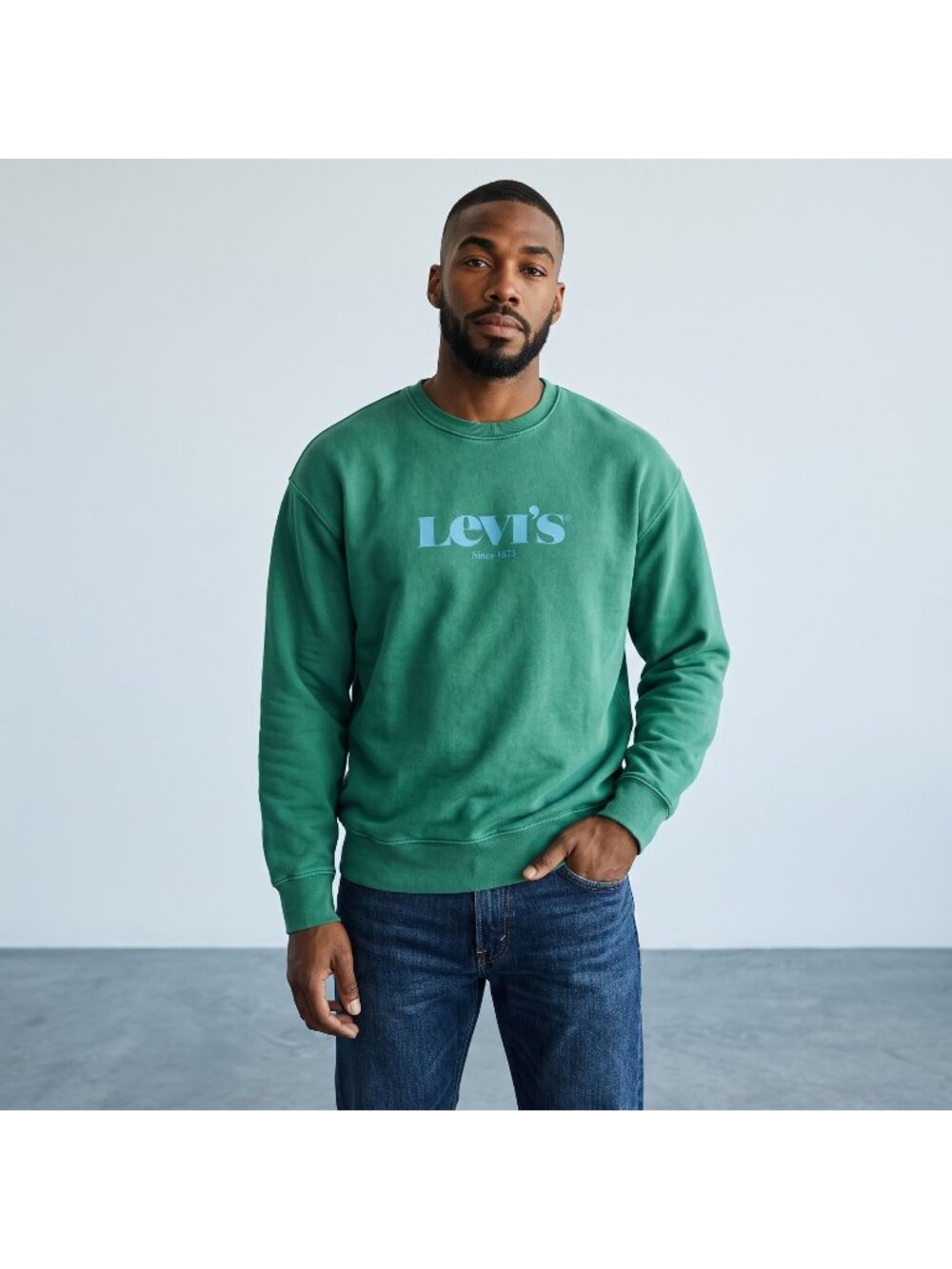 Levi’s Relaxed Sweatshirt Men’s L Green Blue Logo 100% Cotton Crewneck Casual